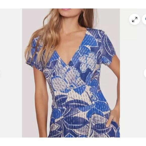 New! Lost + Wander Levka Floral Wrap Midi Dress blue, size‎ S - Picture 3 of 16